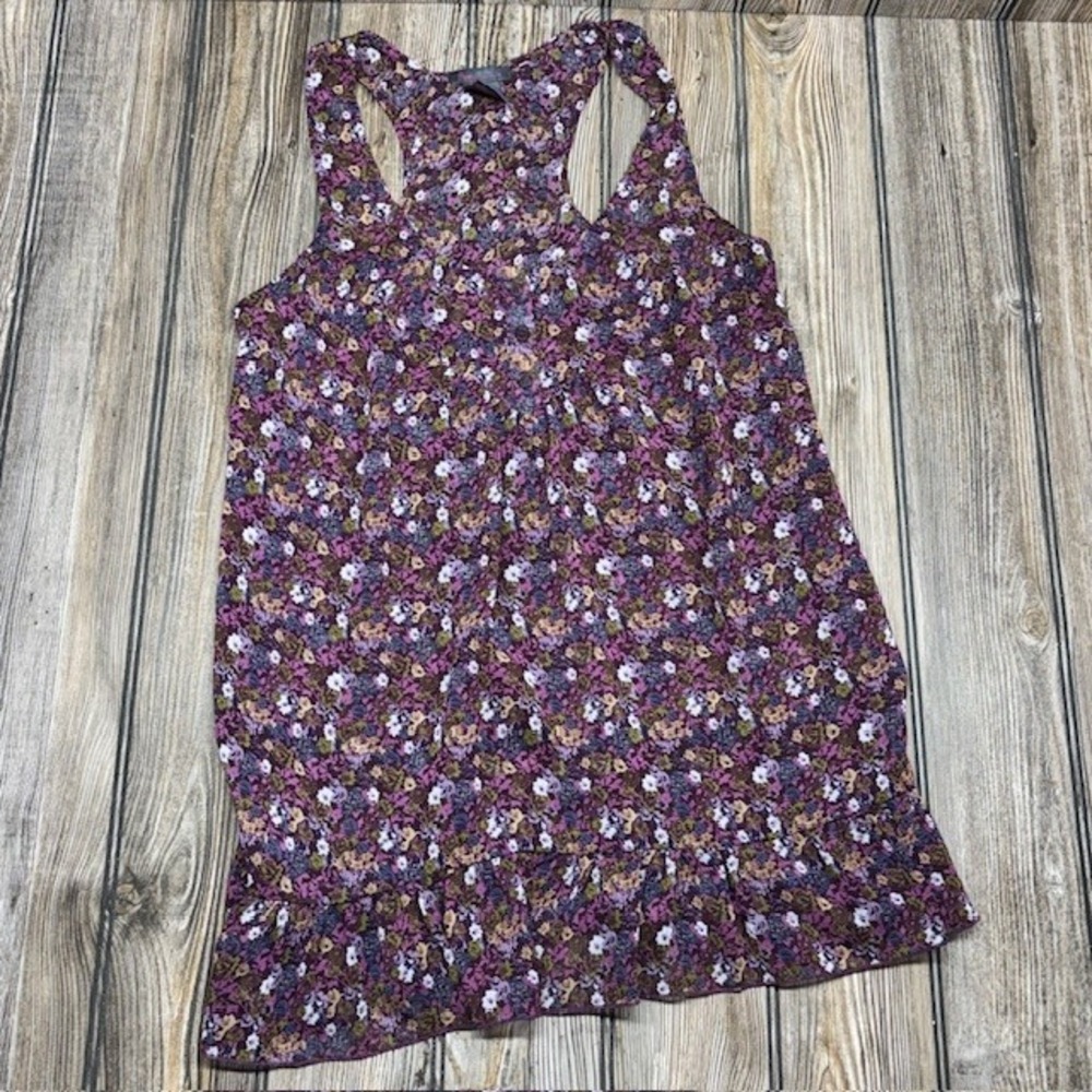 Fire Los Angeles Womens Purple Floral Racerback Tank Top Ruffle Hem Size M